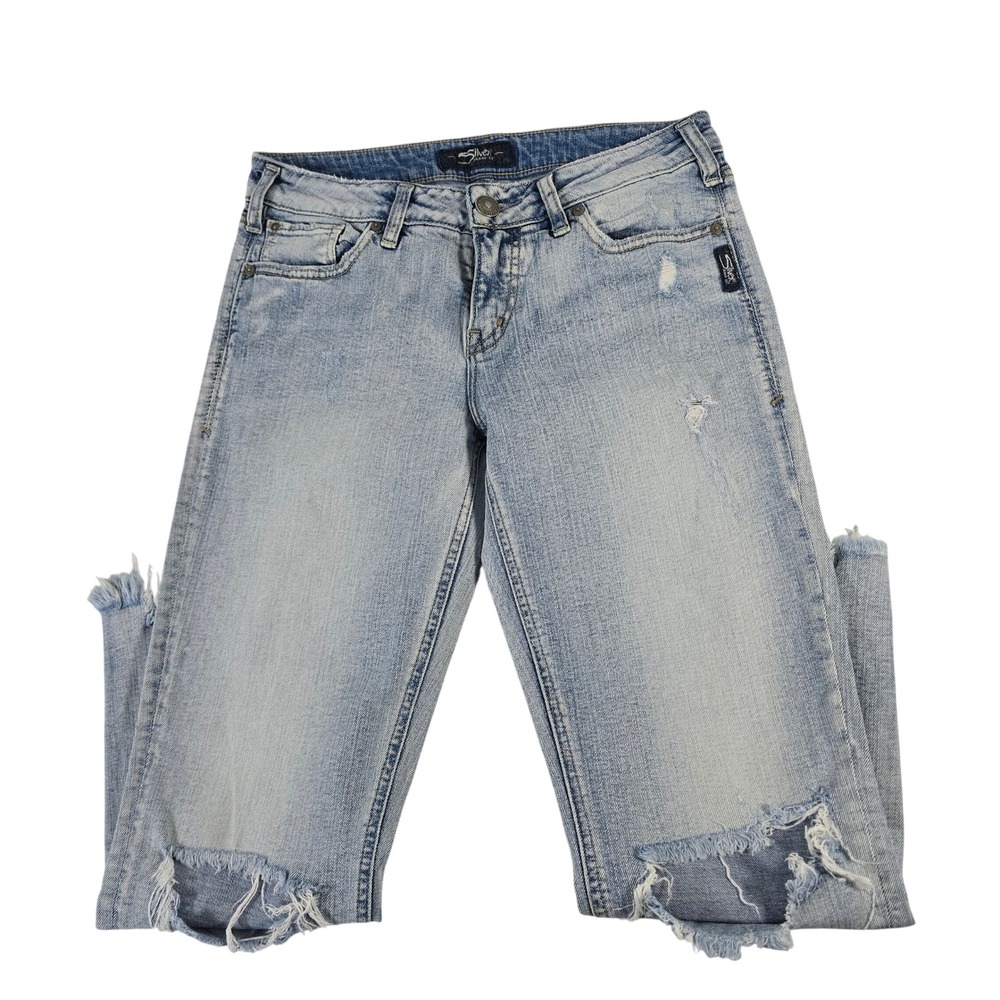 Silver Jeans Co Aiko Slim Crop Light Wash Distressed Jeans‎ W28 L25 L43850SJB175